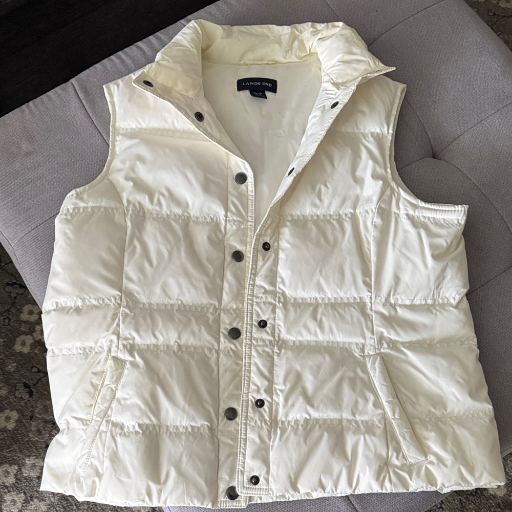 Lands' End Off-White Quilted Vest Women’s Petite Medium